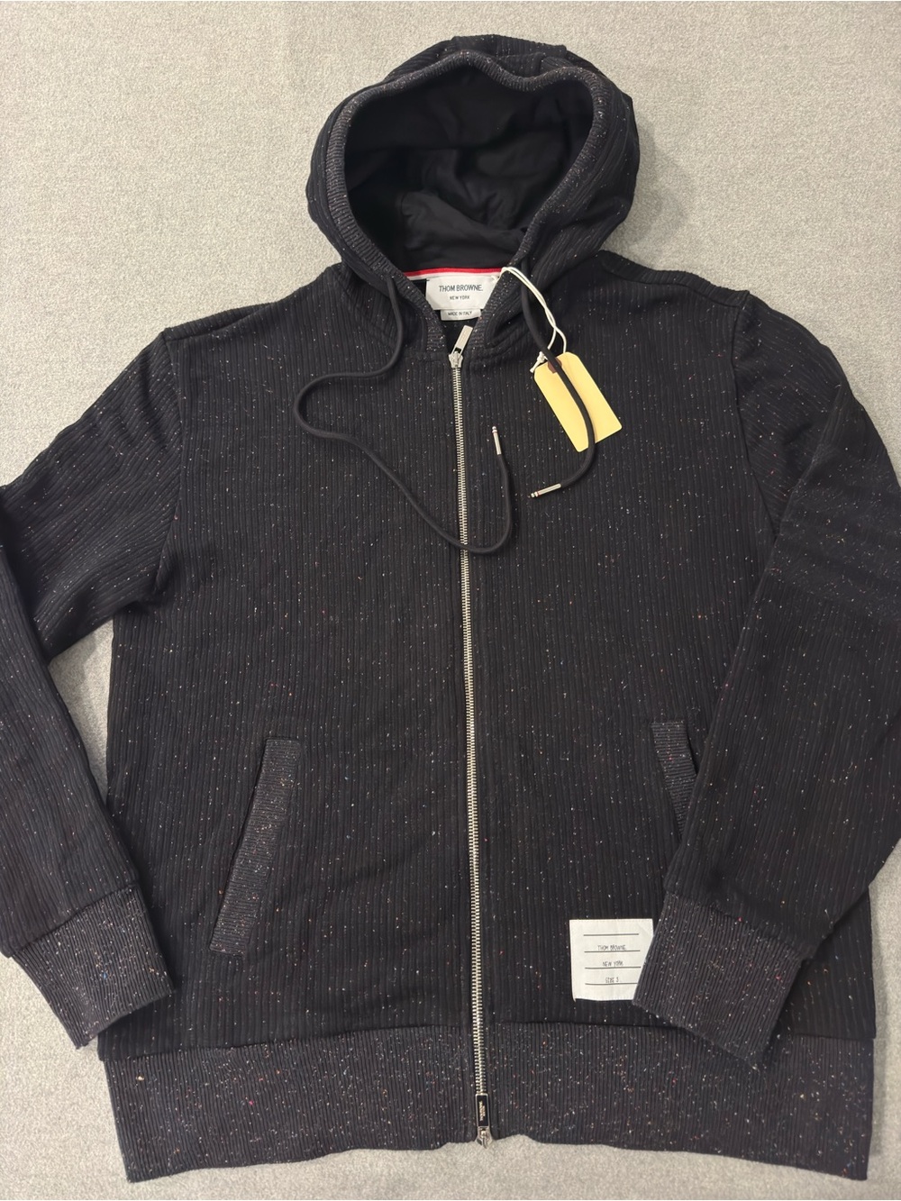 Thom Browne Black Speckled Full-Zip Hooded Sweater, medium